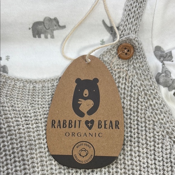Rabbit 💜Bear Organic Cozy Gray Knit Overalls with Ribbed Texture - Picture 2 of 10